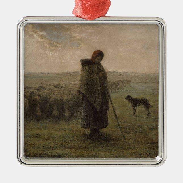 Shepherdess och henne flock | 1862-63 julgransprydnad metall (Framsidan)