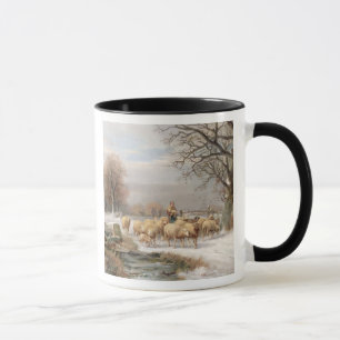 Shepherdessen med henne flocken i en vinter mugg