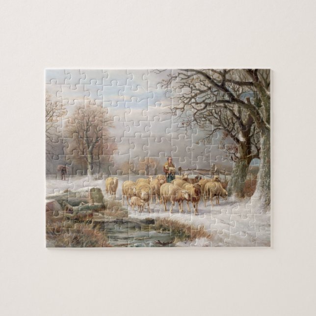 Shepherdessen med henne flocken i en vinter pussel (Horisontell)