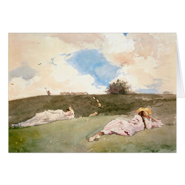 Shepherdesses som vilar - konstkort (med hälsningskort (Framsidan Horizontal)