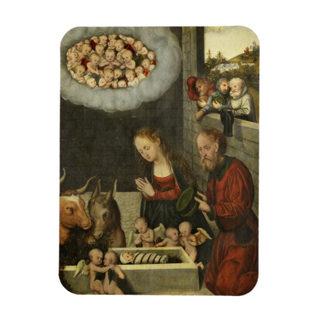Shepherds Adoring Baby Jesus by Cranach Magnet (Vertikal)