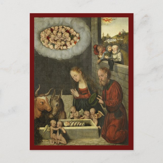 Shepherds Adoring Baby Jesus by Cranach Vykort (Framsida)