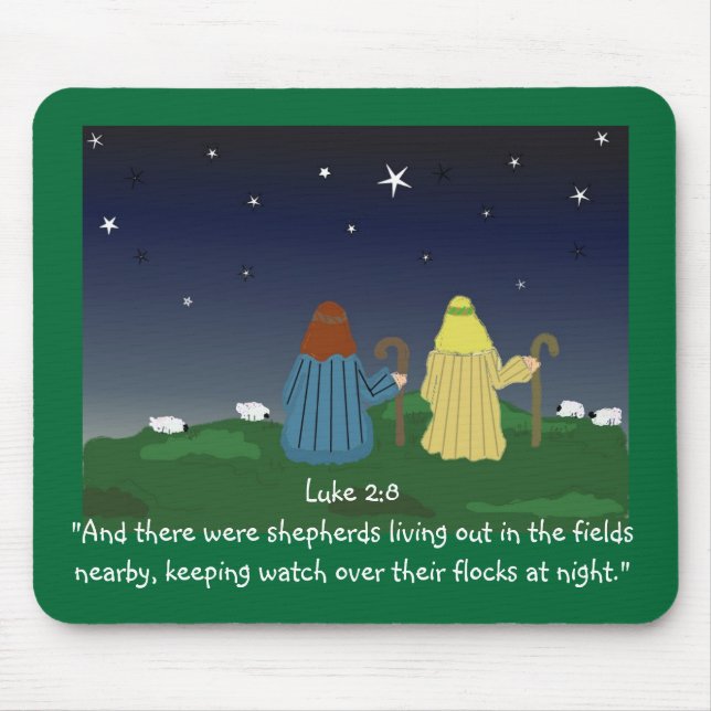 Shepherds som tittar på sina flockar nattetid musmatta (Framsidan)