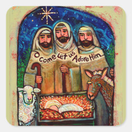 Shepherds vid Manger-julstämman Fyrkantigt Klistermärke