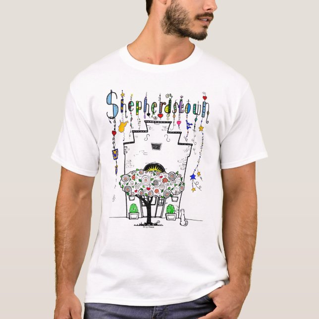 Shepherdstown Bibliotek Väster Virginia Doodle Art T Shirt (Framsida)