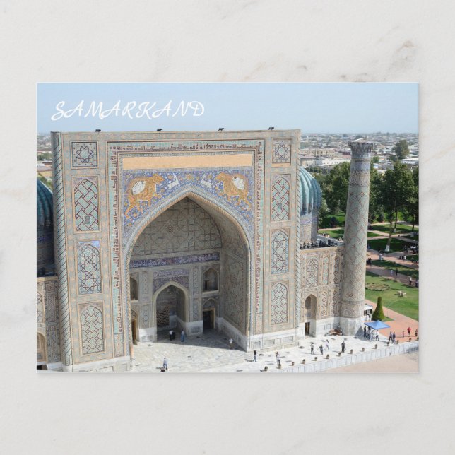 Sher-Dor Madrasah i Samarkand Vykort (Framsida)