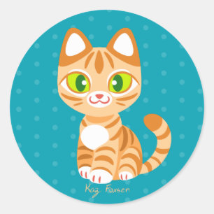 Sherbet Orangen Tabby katt Runt Klistermärke