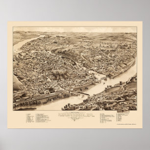 Sherbrooke, Québec, Kanada Panoramic Karta - 1881 Poster