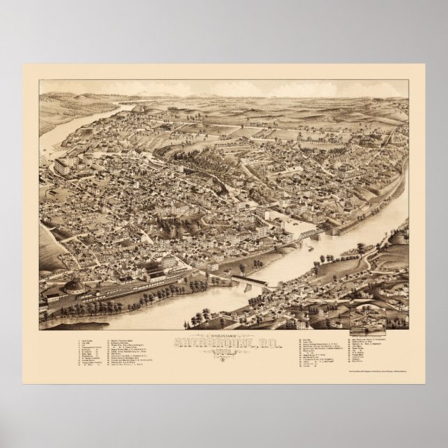 Sherbrooke, Québec, Kanada Panoramic Karta - 1881 Poster (Framsidan)