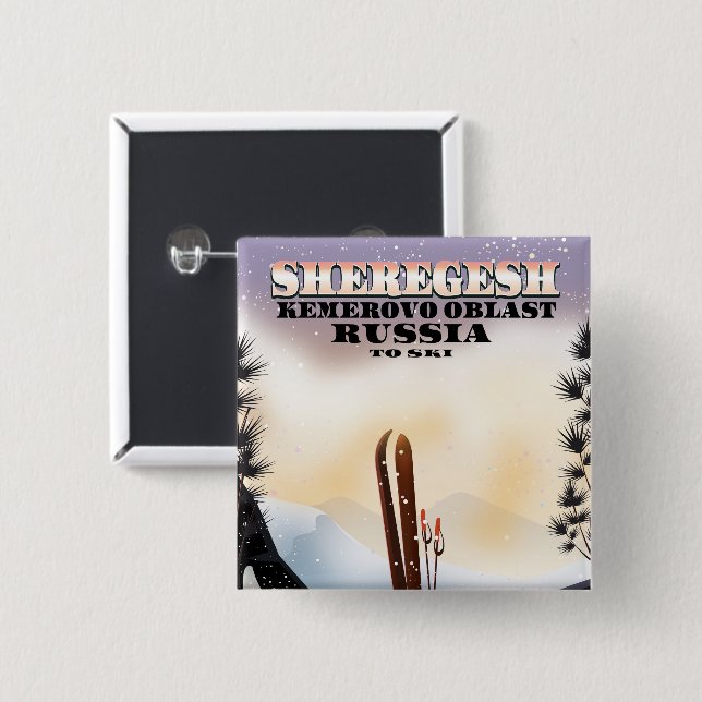 Sheregesh Ryssland skidresor affisch. Knapp (Framsida & baksida)