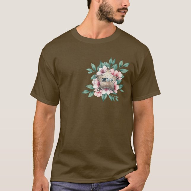 sheriff Badge Blommigt Rosa T Shirt (Framsida)