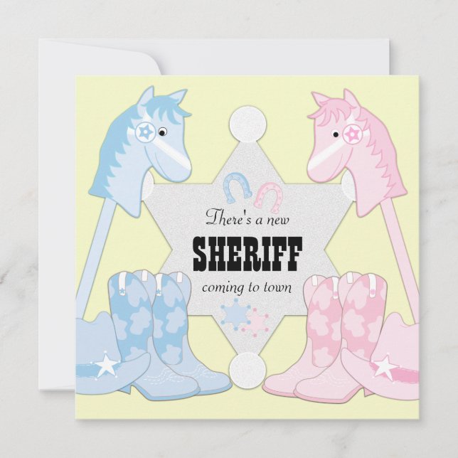 Sheriff Cowboy Gender Reveal Inbjudningar (Framsida)