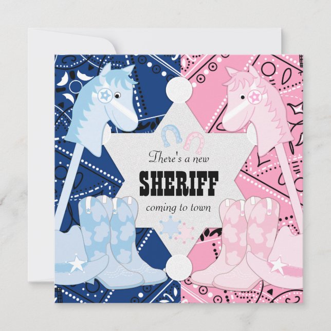 sheriff Cowboys Gender Reveal Party Inbjudningar (Framsida)