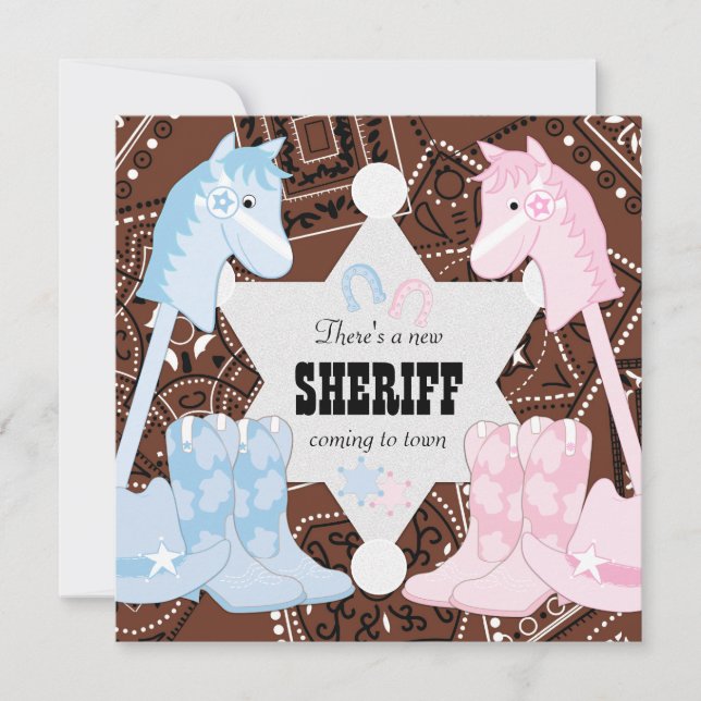 Sheriff Cowboys Gender Reveal Party-inbjudningar Inbjudningar (Framsida)