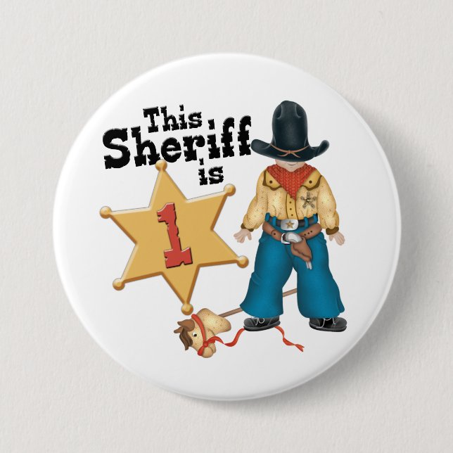 Sheriff First Birthday Button Knapp (Framsida)