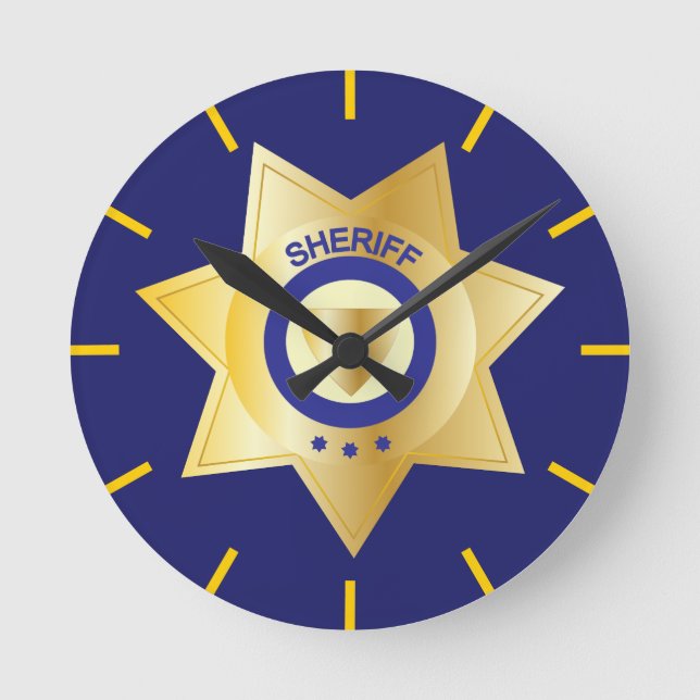 sheriff Guld Star Badge Novelty Rund Klocka (Framsida)