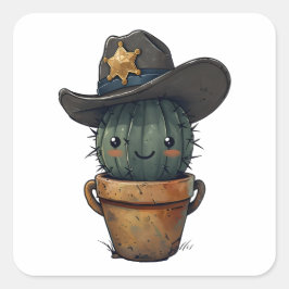 Sheriff Spike-Kaktus Karaktär Fyrkantigt Klistermärke