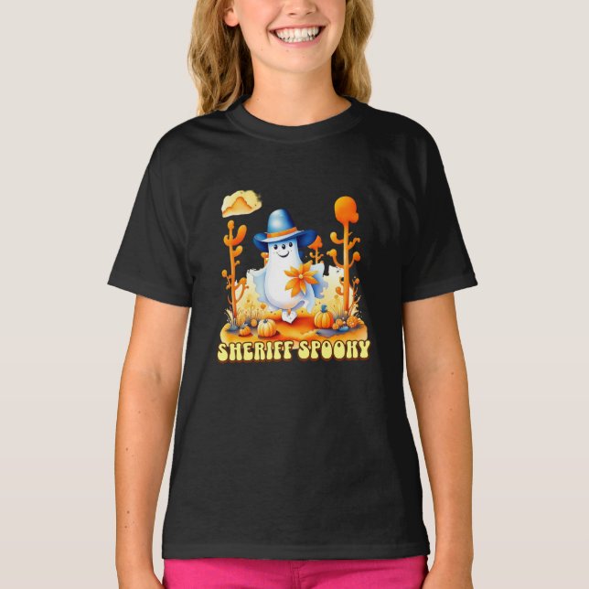 Sheriff Spooky Cowboy Ghost Halloween T Shirt (Framsida)