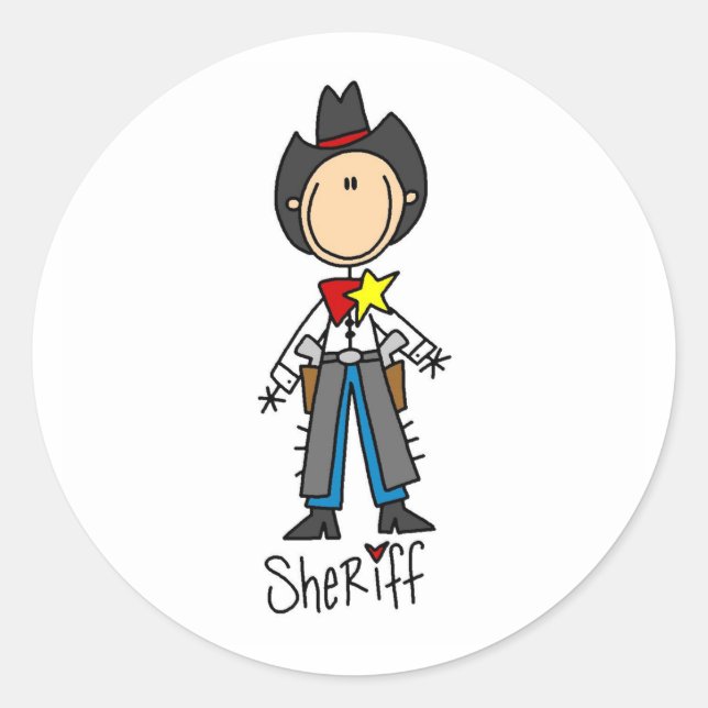 sheriff Stick figur Sticker Runt Klistermärke (Framsida)