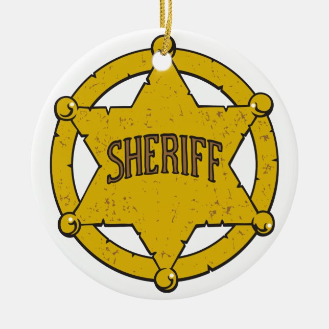Sheriffstjärnaemblem Julgransprydnad Keramik (Framsidan)