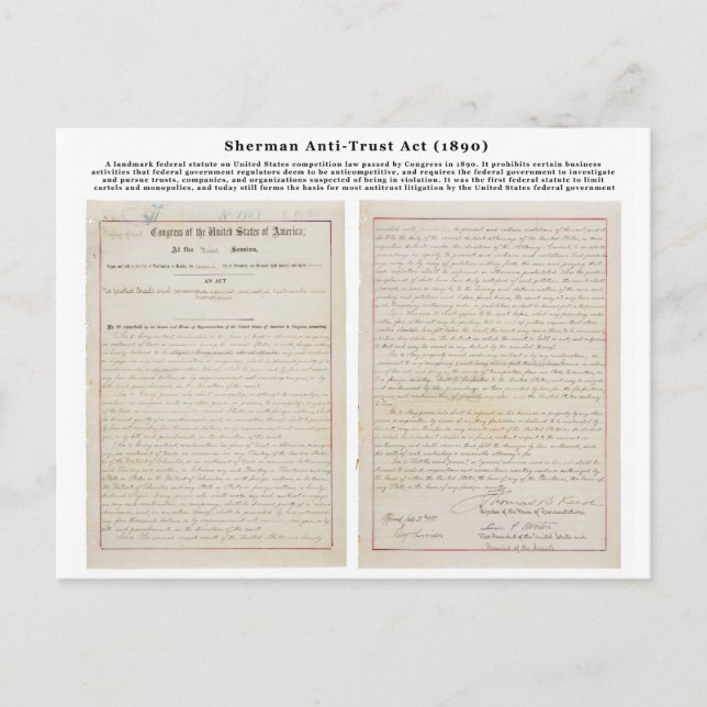 Sherman Antitrust Act juli 21890 Vykort (Framsida)