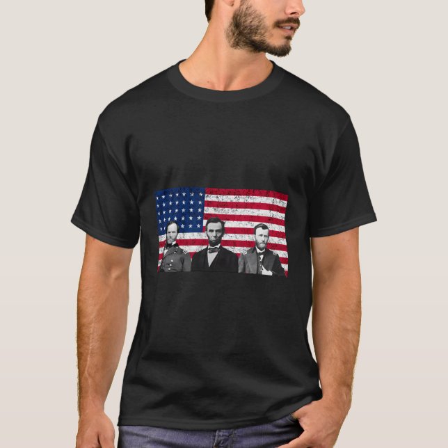 Sherman Lincoln Grant Us Flagga T Shirt (Framsida)
