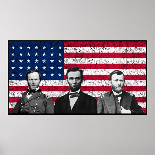 Sherman, Lincoln och Grant med Black Gräns Poster (Framsidan)