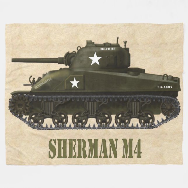 SHERMAN M4 AMERIKANSKT WWII KRIGSFORDON FLEECEFILT (Framsidan (Horisontell))