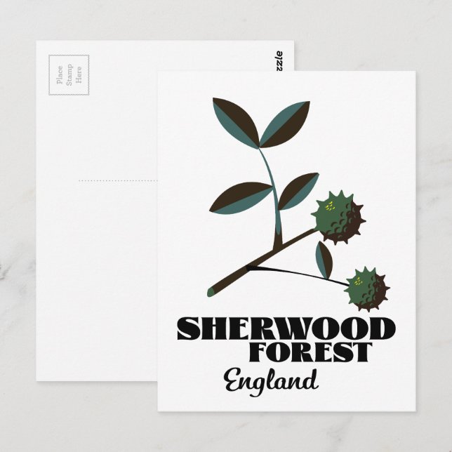 Sherwood Forest England resa affisch Vykort (Fram/baksida)