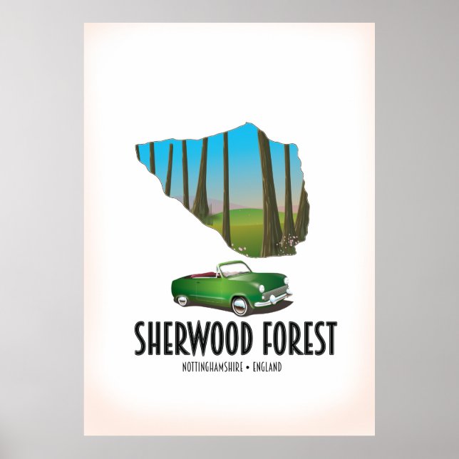 Sherwood Forest Nottinghamshire karta Poster (Framsidan)