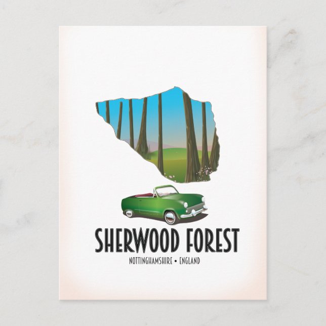 Sherwood Forest Nottinghamshire karta Vykort (Framsida)