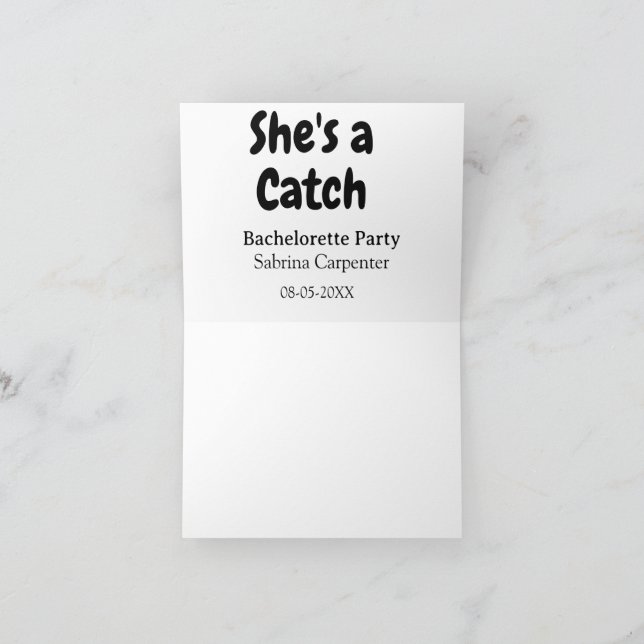 She's a catch bachelorette party name date simple  tack kort (Inuti)