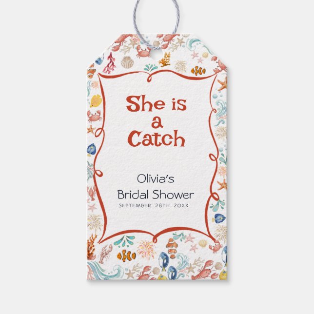 She's a Catch Bridal Shower Thank You Favor Presentetikett (Framsidan)