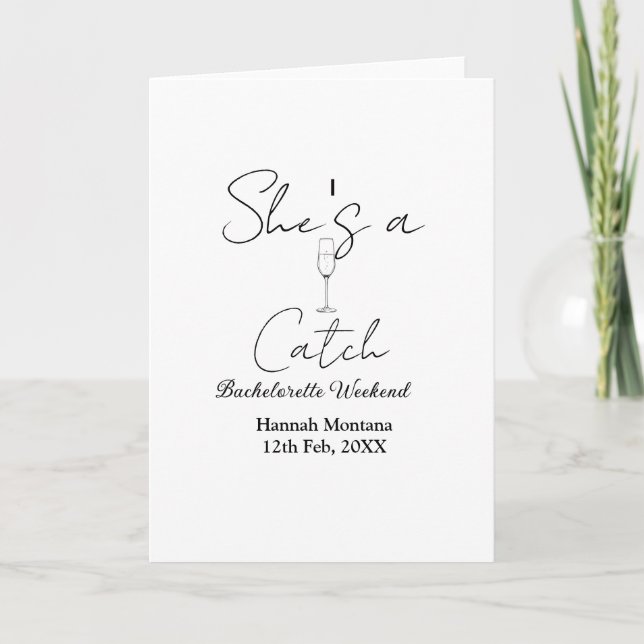 She's a catch champagne bottle bachelorette weeken kort (Framsida)