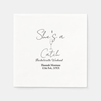 She's a catch champagne bottle bachelorette weeken pappersservett