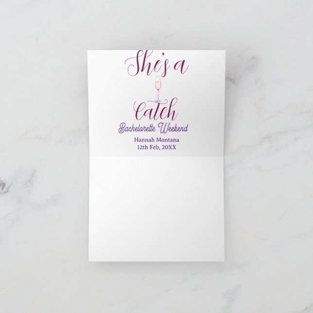 She's a catch champagne bottle bachelorette weeken tack kort (Inuti)