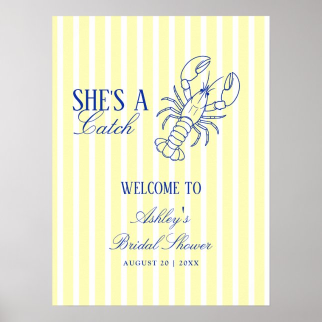 She's A Catch Coastal Bridal Shower Welcome Poster (Framsidan)