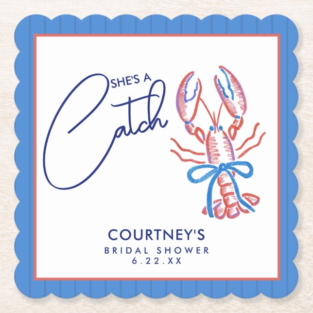 She's A Catch Coastal Hummer Bröllopsdusch Underlägg Papper (Framsida)