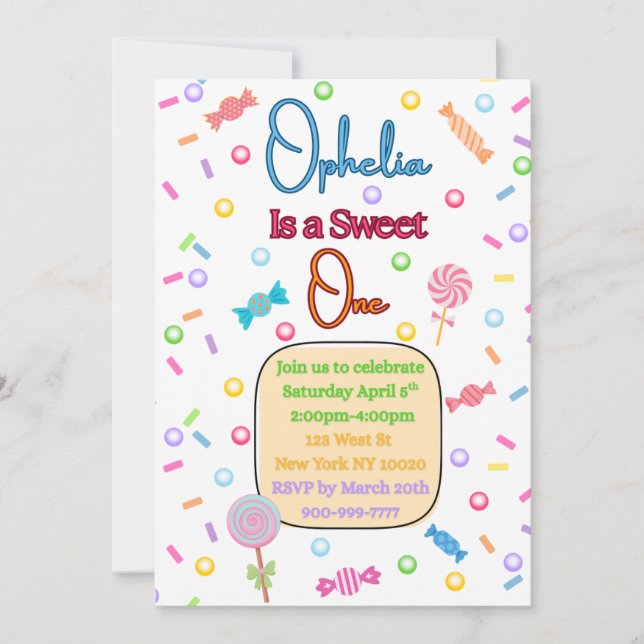 She's a Sweet One First Birthday Party Invitation Tack Kort (Framsida)