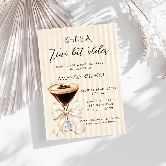 She's A Tini Bit Older Martini Espresso Invitation Inbjudningar (She's a Tini bit older Birthday Party Invitation)