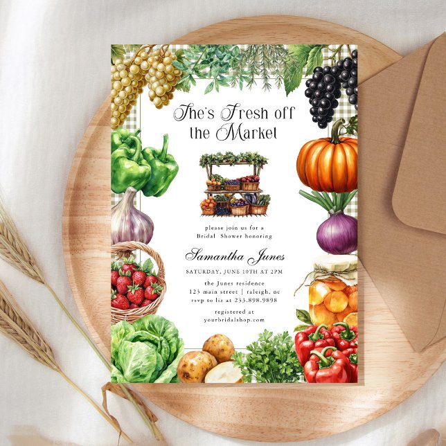 She's Fresh Off The Market Gingham Bridal Shower Inbjudningar (Skapare uppladdad)