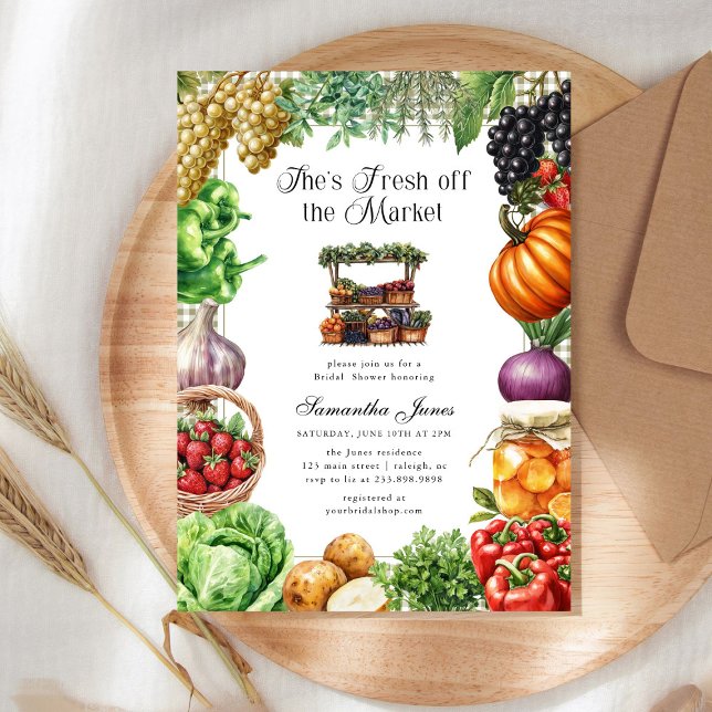 She's Fresh Off The Market Gingham Bridal Shower Inbjudningar (Skapare uppladdad)