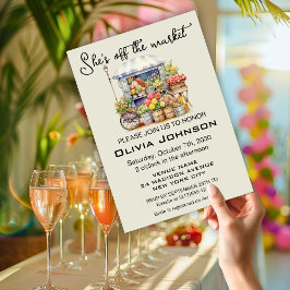 She's off the Market Beige Floral Bridal Shower Inbjudningar
