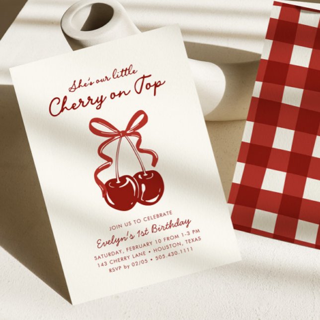She's Our Little Cherry On Top Girls 1st Birthday Inbjudningar (Skapare uppladdad)