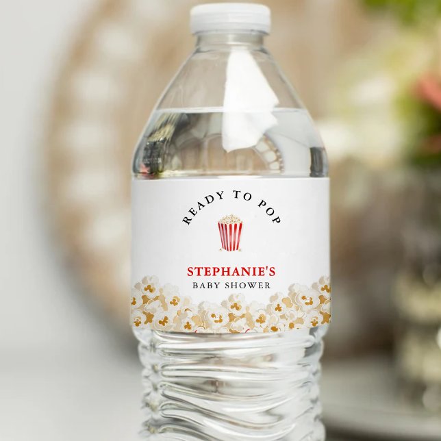 She's Ready To Pop Baby Shower Popcorn Vattenflaskor Etikett (She's Ready To Pop Baby Shower Popcorn Water Bottle Label
)