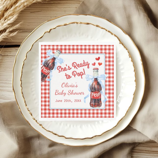 She's Ready to Pop Baby Shower | Red Gingham Pappersservett (She's ready to pop baby shower Paper napkins)