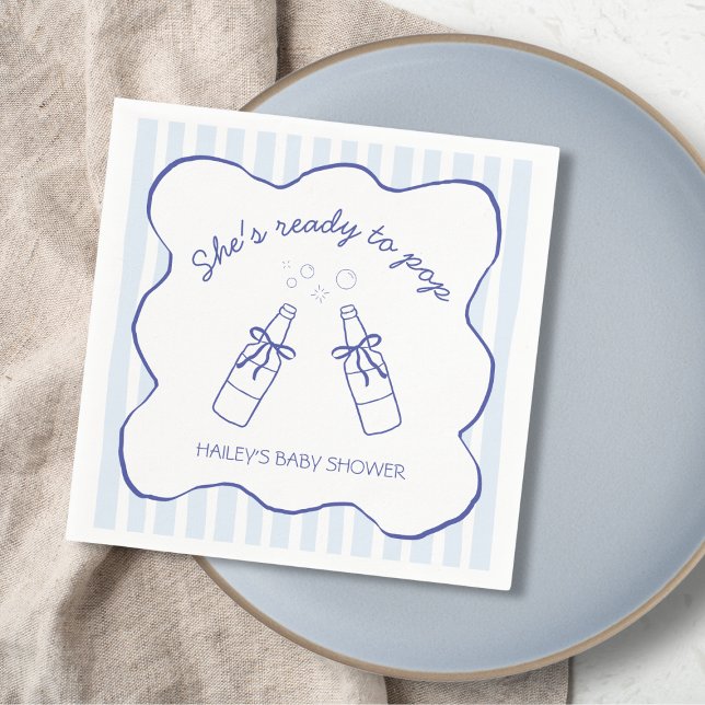 She's Ready To Pop Blue Soda Bottle Baby Shower Pappersservett (She's Ready To Pop Blue Soda Bottle Baby Shower Napkins)