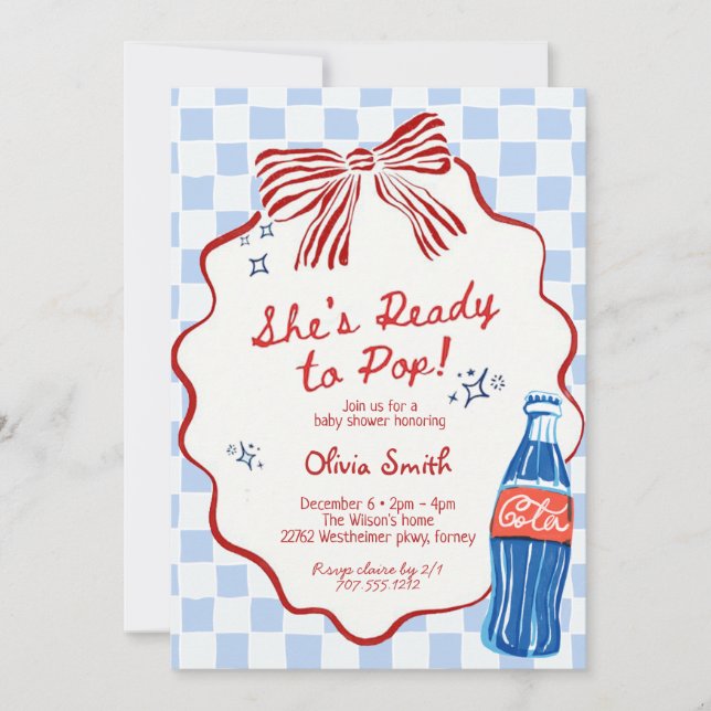  She's Ready to Pop Soda  bleu boy Baby Shower Inbjudningar (Framsida)