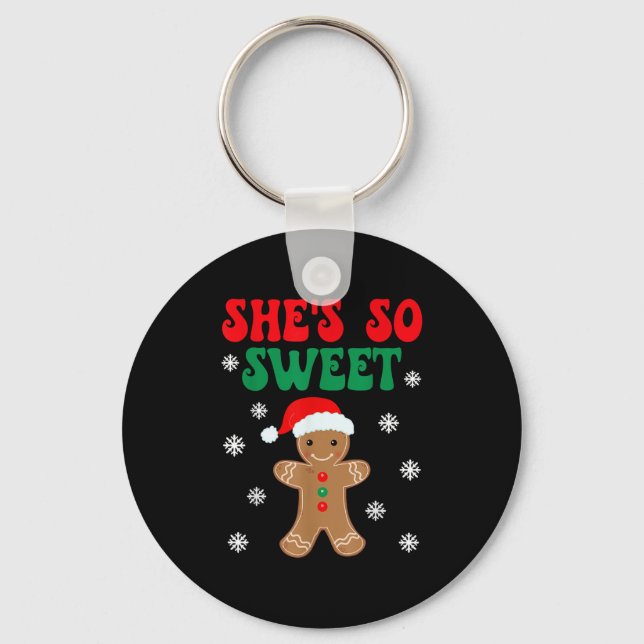 She's So Sweet Funny Gingerbread Couples Christmas Nyckelring (Framsida)