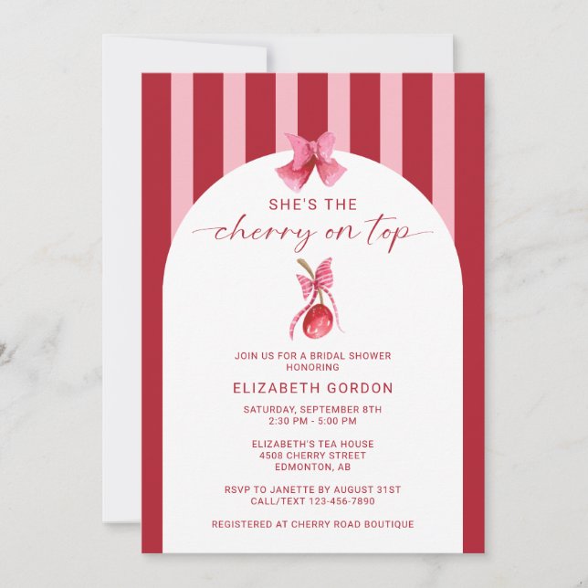 She's the Cherry on Top Bridal Shower QR Registry Inbjudningar (Framsida)